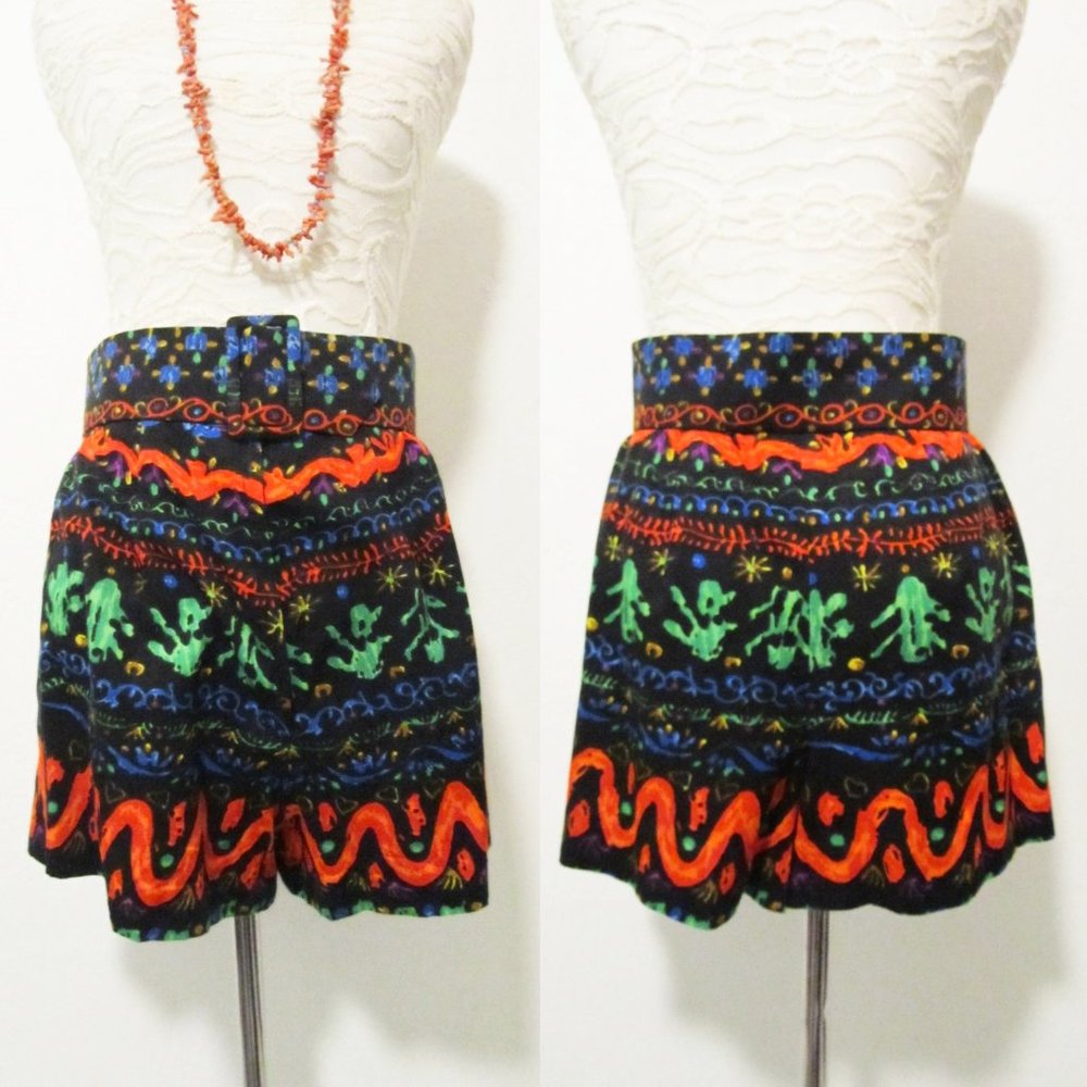 Vintage '70s Funky Tribal High Waist Belted Shorts